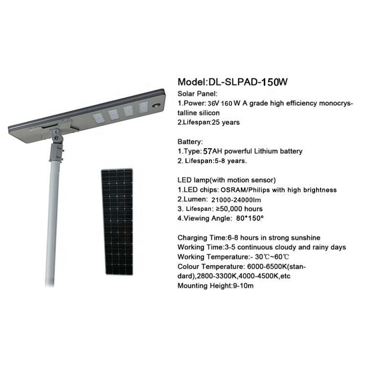 New LED Energy Lamp Outdoor Pathway Lighting 150W LED Solar Street Light with Solar Panel System