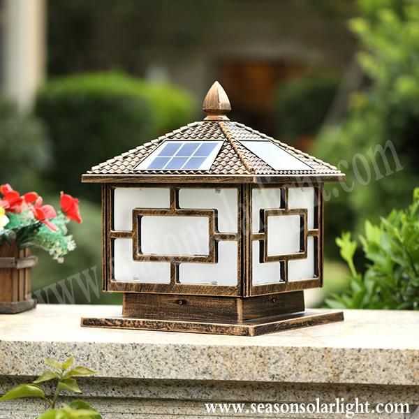 Outdoor Square Main Gate Lighting 5W Solar Post Cap Light with Double LED Lights & Lamp