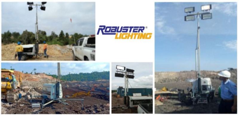 Construction 9m Telescopic Mast Diesel Generator Mobile LED Light Tower