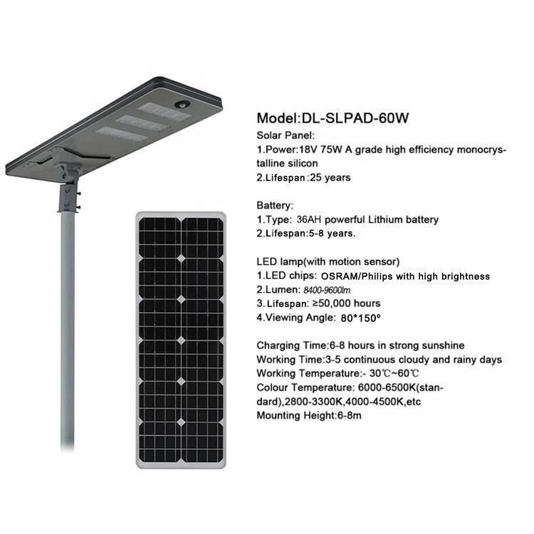 20-200 Watts All in One LED Solar Street Light Garden Lighting with Smart PIR Motion Sensor