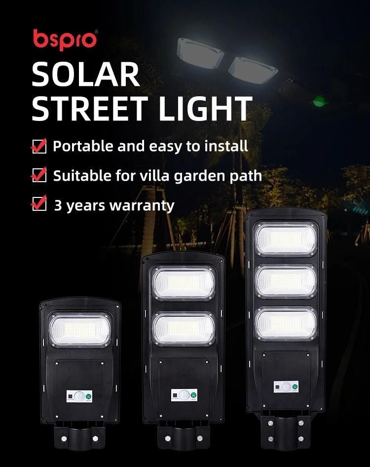 Bspro High Lumen Power Energy Saving IP65 Road Light Integrated Lamp Outdoor Lighting All in One 90W LED Solar Street Light