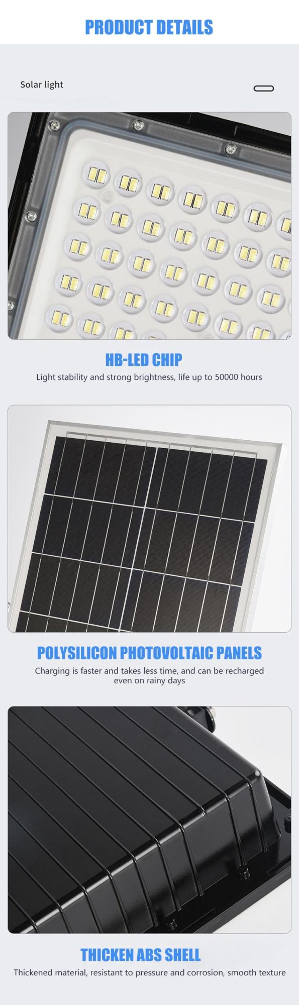 Waterproof Die-Cast Aluminum 200W 150W 120W 60W Garden Solar Floodlight Wall Hanging Lamp