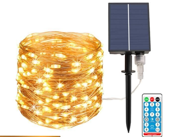 100LED Solar Powered Fairy Lights with 8 Lighting Modes, Cooper Wire Lights for Patio, Garden, Party, Wedding (Warm White)