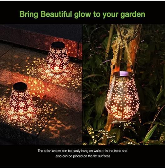 2 Pack Solar Lights Outdoor Decorative, Upgraded Solar Lanterns Outdoor Hanging, Solar Powered Retro Metal Waterproof LED Garden Lights for Table Patio Y