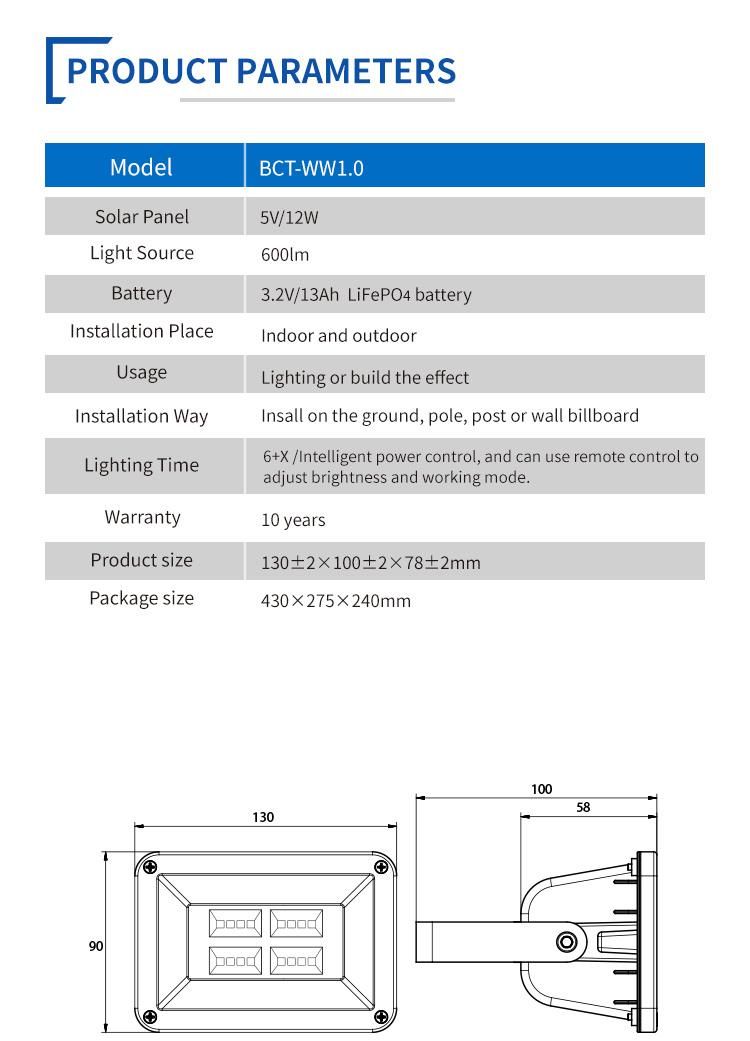 Solar Powered Street Flood Lights High Lumens LED with Radar Sensor Outdoor Solar Flood Light