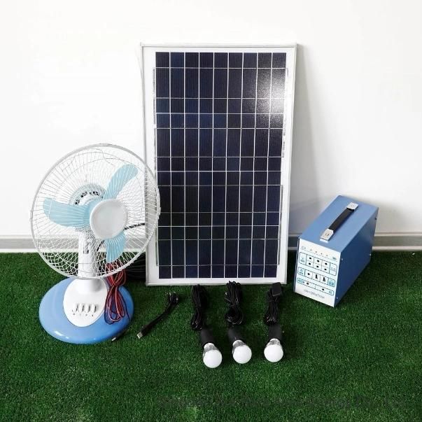 30W Support Fan Solar Energy Power Lighting System with Phone Charger for Home Lighting