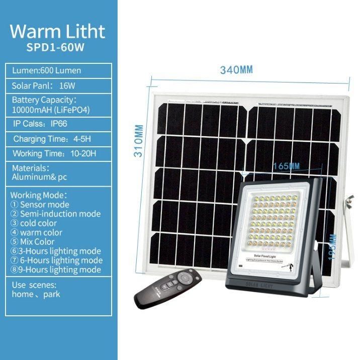 Renda Group Solar Flood Warm Light 60W Manufacturer in China with IP66 Waterproof