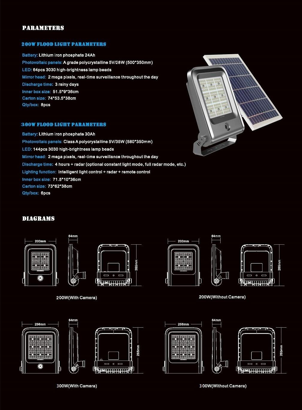 Outdoor High Brightness 200W 300W Solar Street Light with Motion Sensor and Remote Control