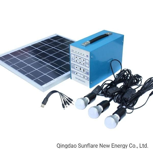 2021 Factory Directly Supply Solar Energy Power Lighting Kits Systems Solar Generator with 3 LED Bulbs/Mobile Phone Chargers/Supporting DC Fan