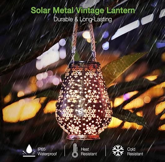 2 Pack Solar Lights Outdoor Decorative, Upgraded Solar Lanterns Outdoor Hanging, Solar Powered Retro Metal Waterproof LED Garden Lights for Table Patio Y