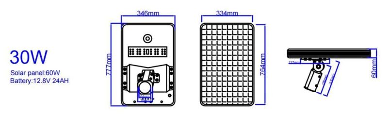 High Efficiency LiFePO4 Battery Adjustable Angle All in One LED Solar Street Light 30W