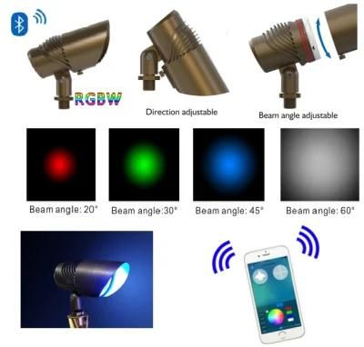 Bluetooth Dimmable RGBW Outdoor Brass LED Landscape/Spotlight /Garden Light