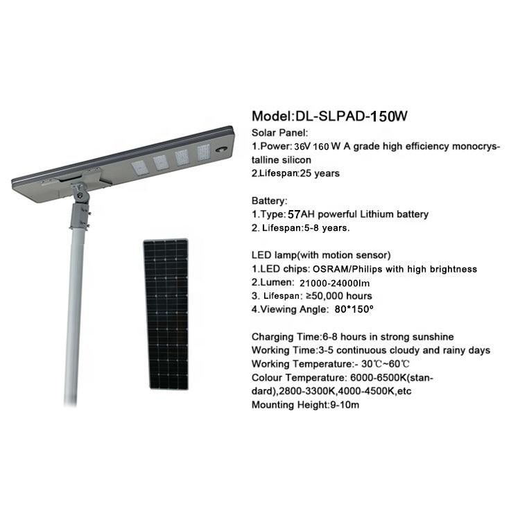 150W Outdoor Garden Wall Road All in One LED Solar Street Light