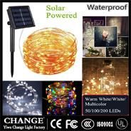 Outdoor Solar Powered Copper Wire LED String Lights 20m 10m 5m Waterproof Fairy Light for Christmas Garden Holiday Decoration