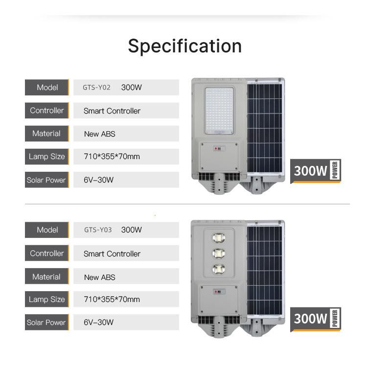 200W 300W Automatic Street Solar Light Set New COB SMD Solar Street Light with Radar Sensor
