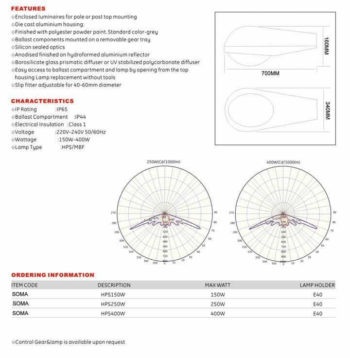 HPS Cobra Head Luminaire Street Light with Reactor/ Cwa Ballast