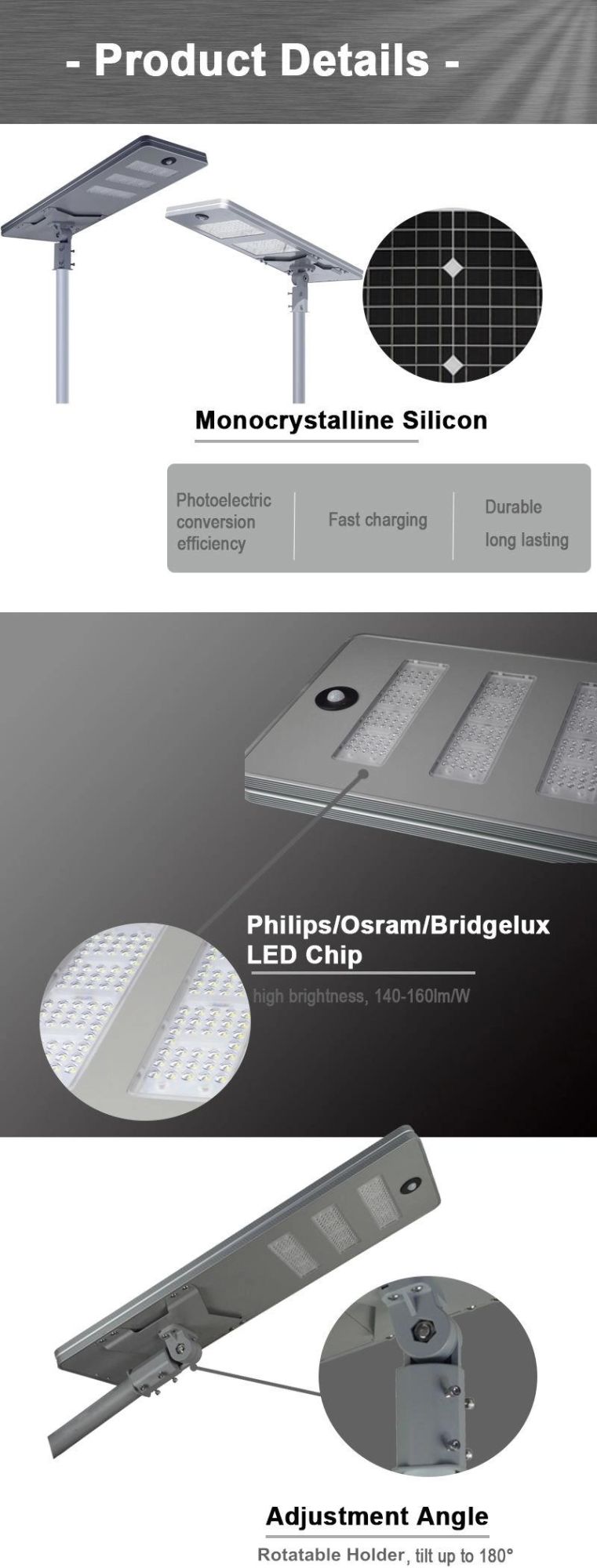 IP65 Outdoor All in One Integrated Solar LED Street Light with LiFePO4 Battery Motion Sensor