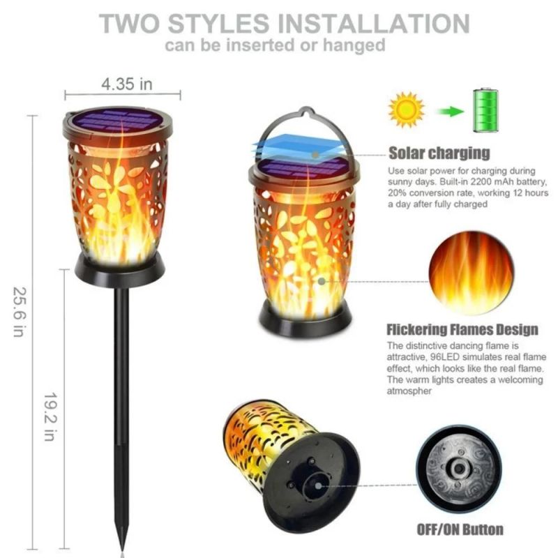 Solar LED Lights Outdoor Flame Lights Outdoor Decoration Solar Garden Lights with Pile Lights LED Flashing Flames Solar Flashlight Waterproof Wyz20513