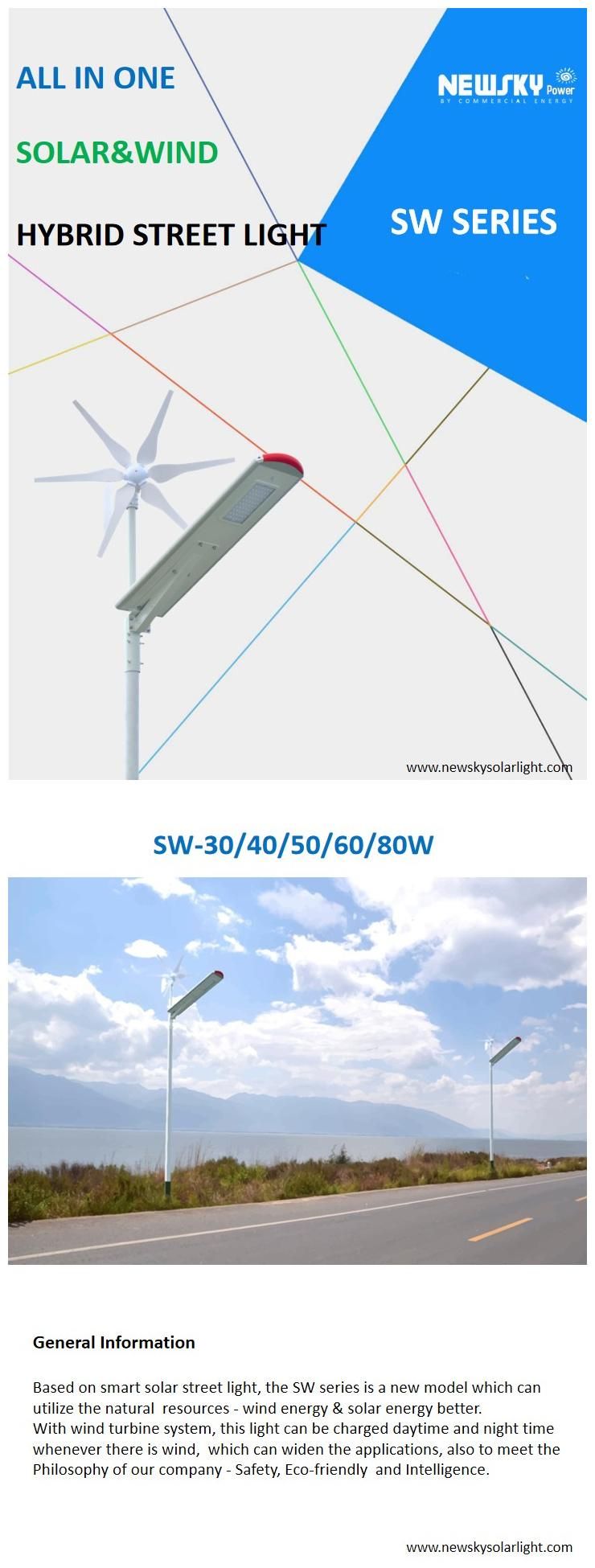 5 Years Warranty LED Outdoor Solar Wind Street Light Hybrid Solar Wind Power 30W Solar Street Light with Vertical Horizontal Wind Turbine