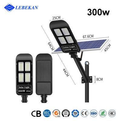 Lebekan Waterproof Garden Parking Lot IP65 5000K 12V Solar 170lm/W Aluminum Integrated 100W 200W 300W LED Street Light