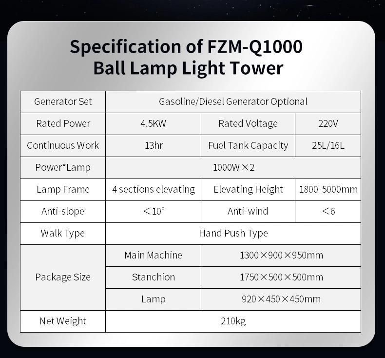 5m Hand Push Diesel Balloon Light Tower