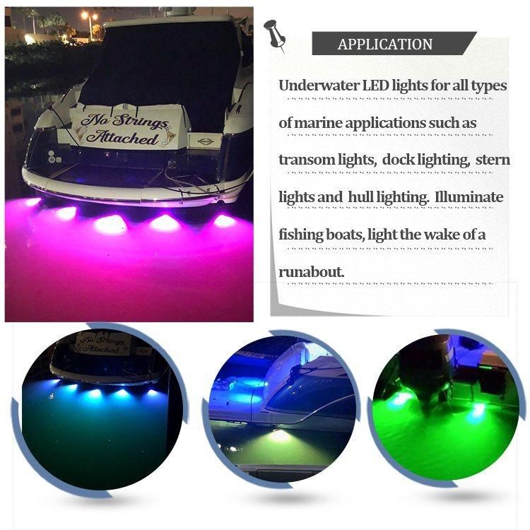 316stainless Steel RGBW IP68 12volt Marine Underwater LED Light for Boat Pool Color Changeable with Remote Control