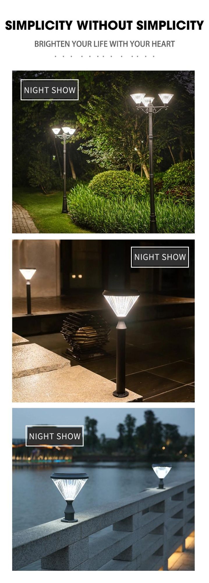 Light Lawn Floor Lamp Smart Solar Garden Light Aluminum Optically Controlled 30W House Yard Waterproof LED Solar Garden Courtyard Light