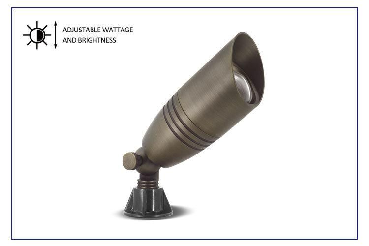 Brass Finish - Lt2505 ETL Listed Adjustable Wattage - Spot Light with Free Stake for Outdoor Garden Landscape Lighting