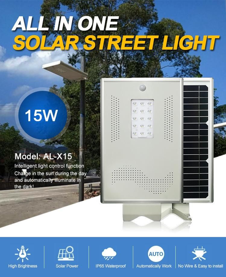 Home Yard Lighting 15W All in One Solar LED Street Light
