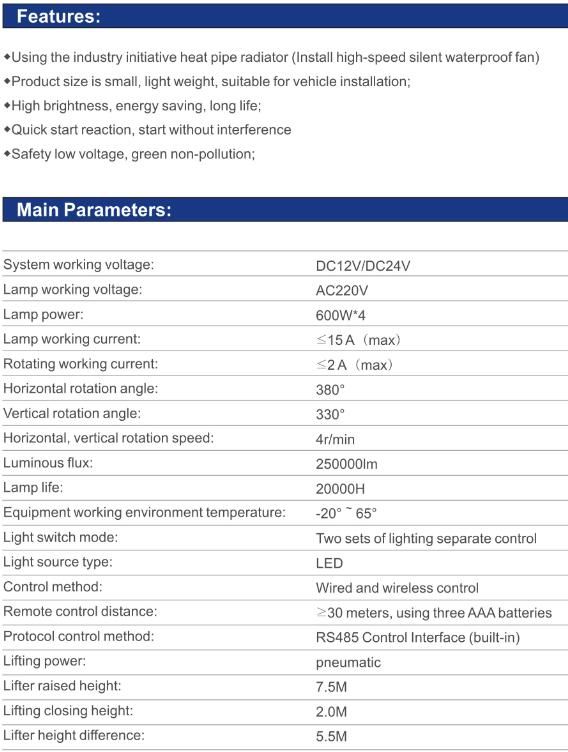 Senken 2400W Sg75-4600X Telescoping Mast Light Tower