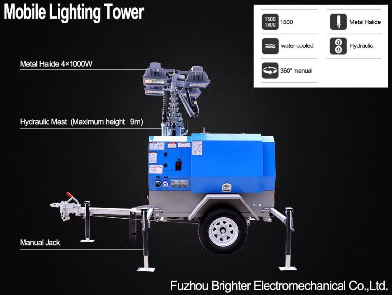 9m Height Hydraulic Mast Mobile Tower Light with Perkins Power