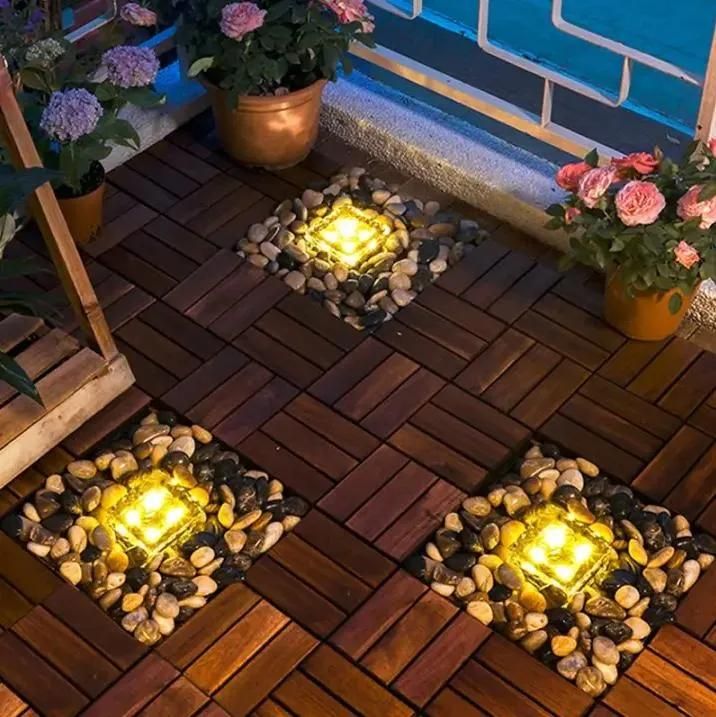 Solar Glass Brick Ice Cube LED Light Crystal Brick Stone Lamp Garden Pathway Patio Light