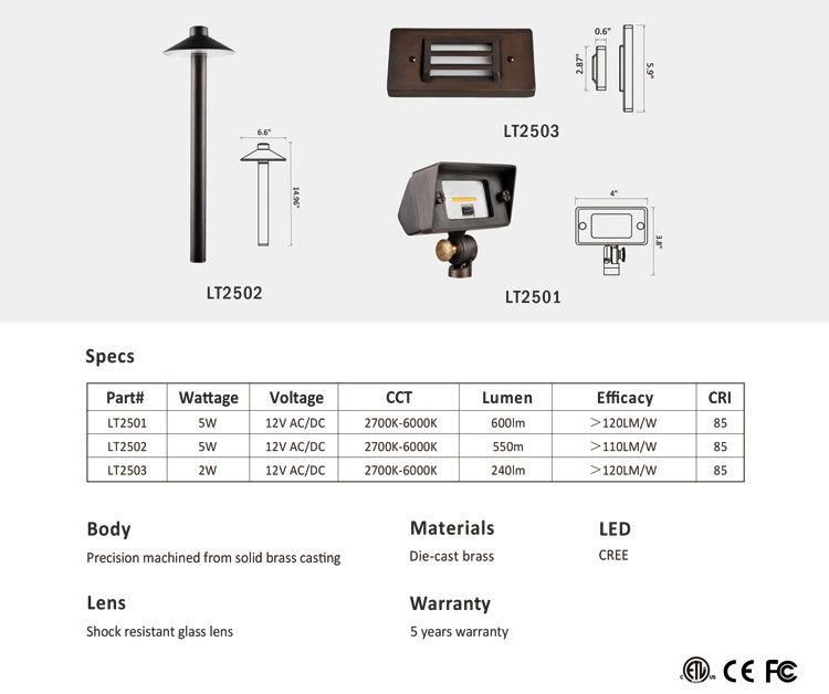 Lt-2502 Brass Landscape Lighting with LED Light Bulb for Home Lighting