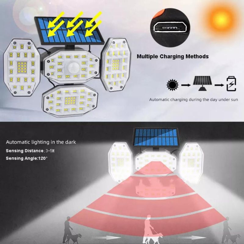 4 Heads Lights Adjustable Outdoor Waterproof LED Solar Light Garden