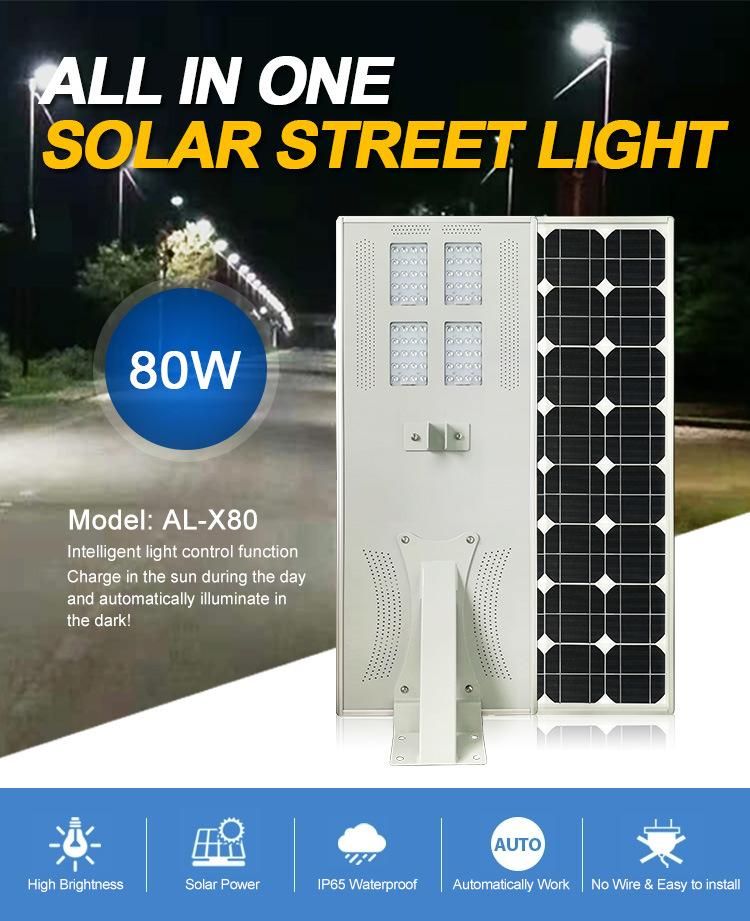 Home Outdoor Waterproof IP65 80W LED Solar Powered Street Light