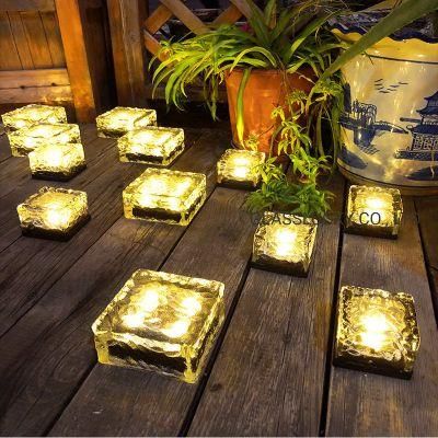 Outdoor Glass Brick Ice Cube Solar Powered Outdoor Lights Waterproof Solar Garden Lights for Pathway Walkway Patio Yard Lawn