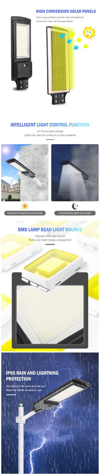 Waterproof Outdoor IP65 ABS 50W 100W 200W Smart All in One Solar Street Light