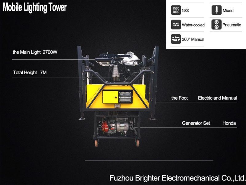 Waterproof Mobile Tower Light with Large Power Engine (2700W+1500W+120W)