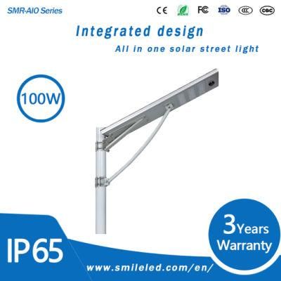 High Lumen Waterproof IP65 Outdoor Lighting 100W All in One Integrated Solar LED Street Light