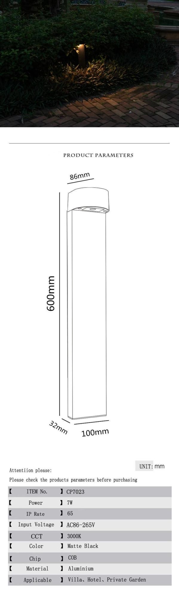 Base Plate Garden 2 Meter Round Top Bollard with LED Light