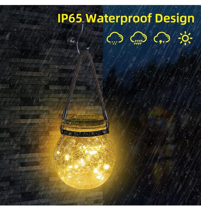Hanging Outdoor Lamp Crackle Bottle Glass Solar Christmas Lights Outdoor Outdoor LED Street Solar Garden Lights Solar Light