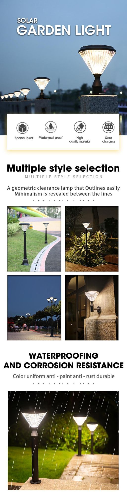 Solar Powered Sensor Waterproof Outdoor Yard Fence Solar LED Main Gate Pillar Light for Garden