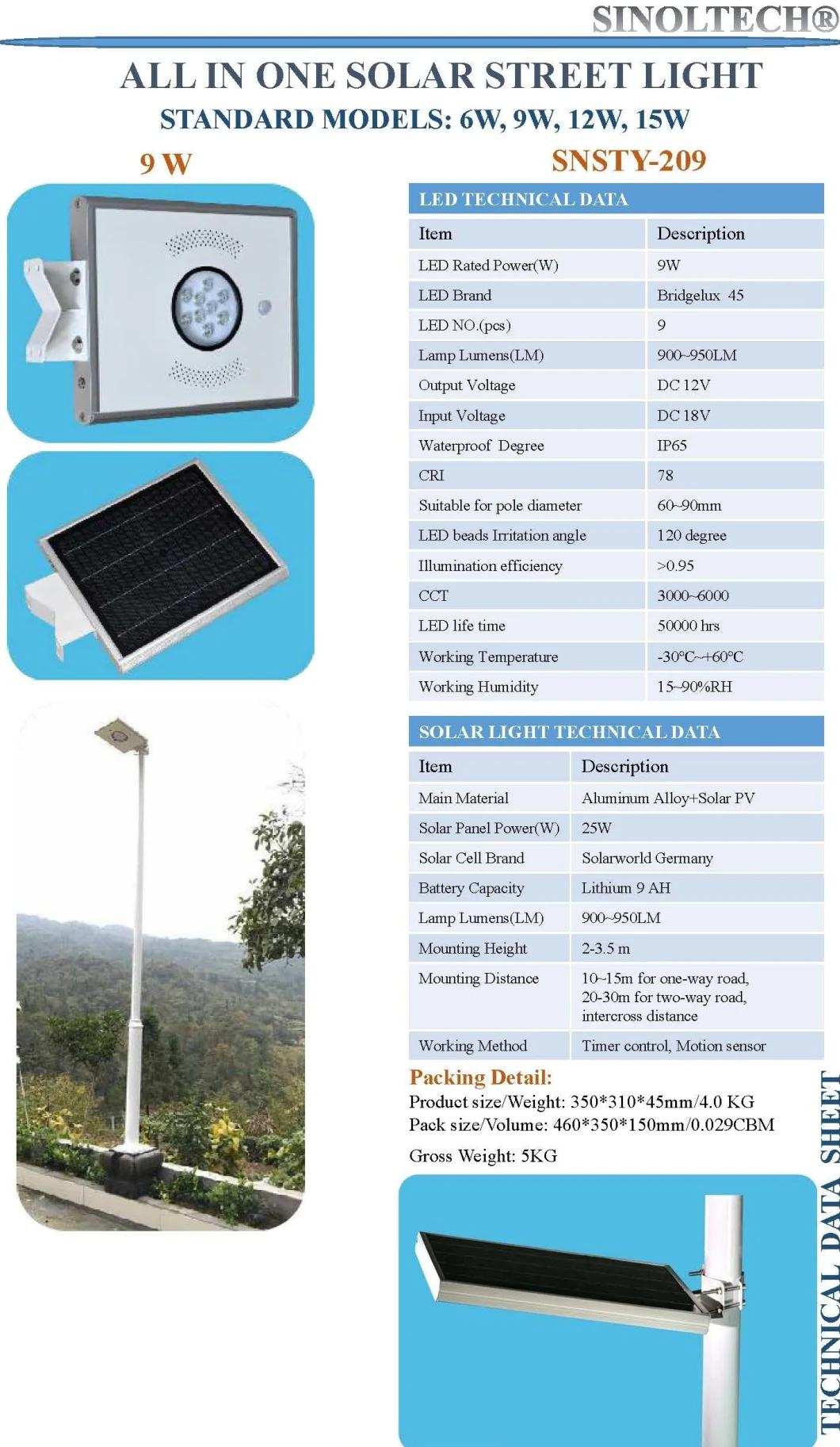 9W LED Integrated All in One Solar Powered Street Lamp (SNSTY-209)