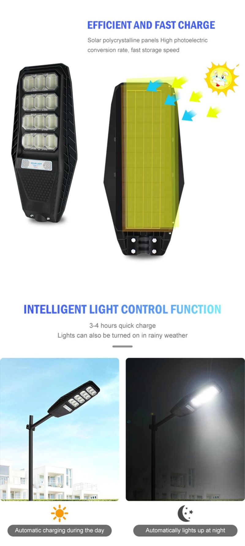 Solar Lighting IP65 Waterproof Outdoor ABS Housing 100W 150W 200W 250W Radar Sensor LED Solar Street Light