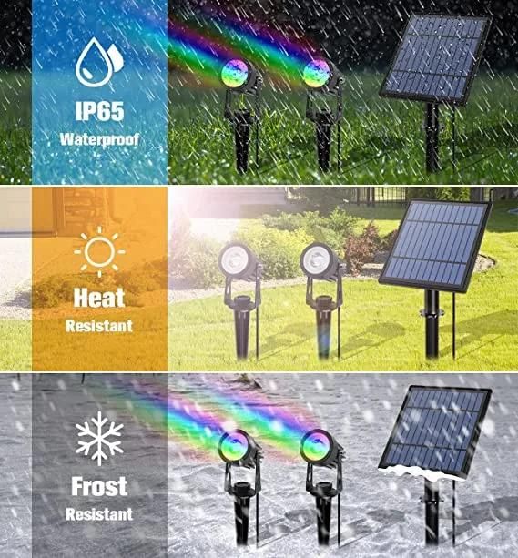 LED Solar Spotlights 2X5w RGB Solar Powered Landscape Lights Low Voltage IP65 2*16.4FT (2*5m) Cable Auto on/off for Outdoor(One solar panel with 2 spike lights)