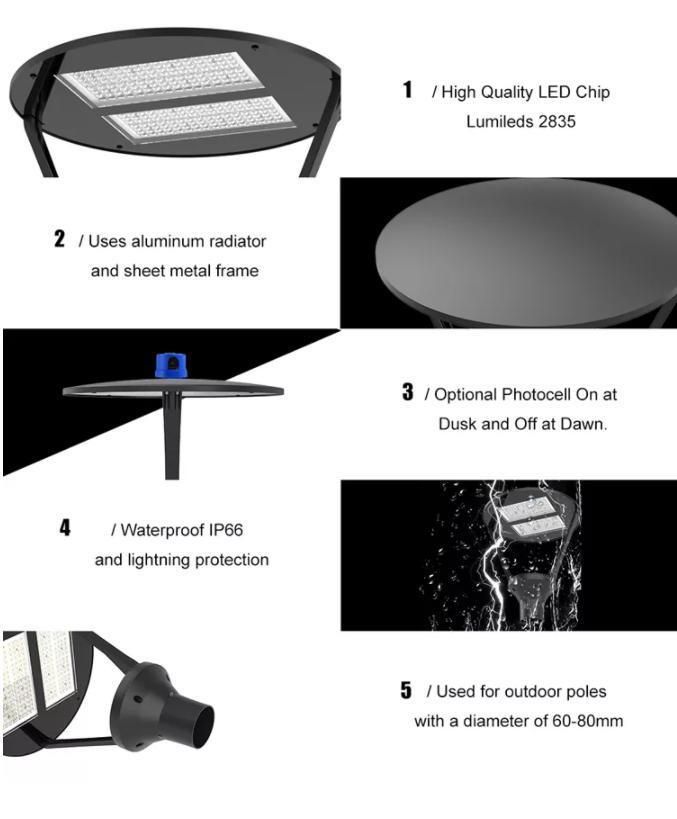 Outdoor LED Post Top Light Fixture 155lm/W 80W IP66 LED Post Top Area Light