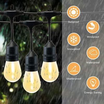 Warm White Commercial Festoon String Lighting Christmas Solar Powered Bulb Light for Home Garden Party Wedding Decoration