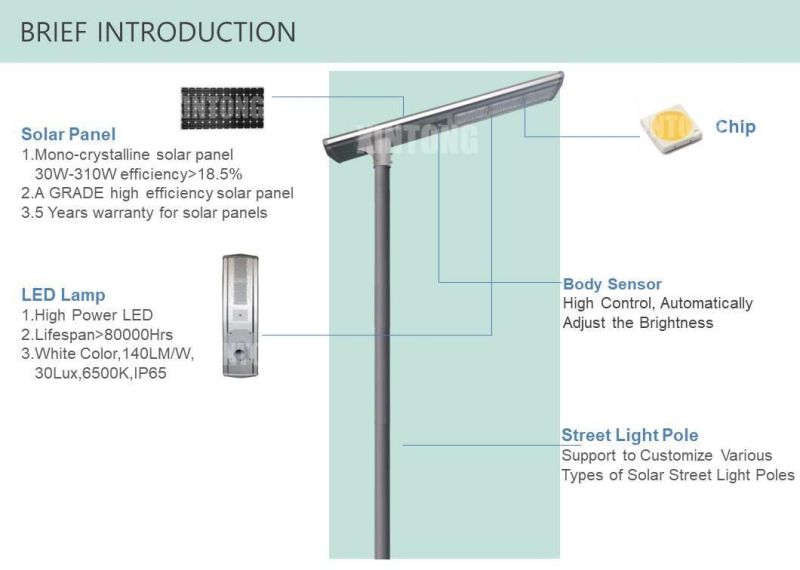 10m 100W Solar Street Light MPPT Charging