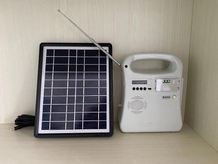 10W Mini Portable FM Radio/MP3/Mobile Phone Charger/4*3wled Bulbs Solar Power Gengeator System LED Light for Electricity Lack Areas