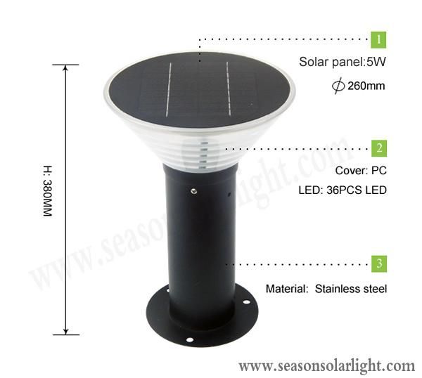 Bright LED Lighting Fixture 5W Solar Cell Lamp Outdoor Garden Solar Pillar Lamp with LED Light